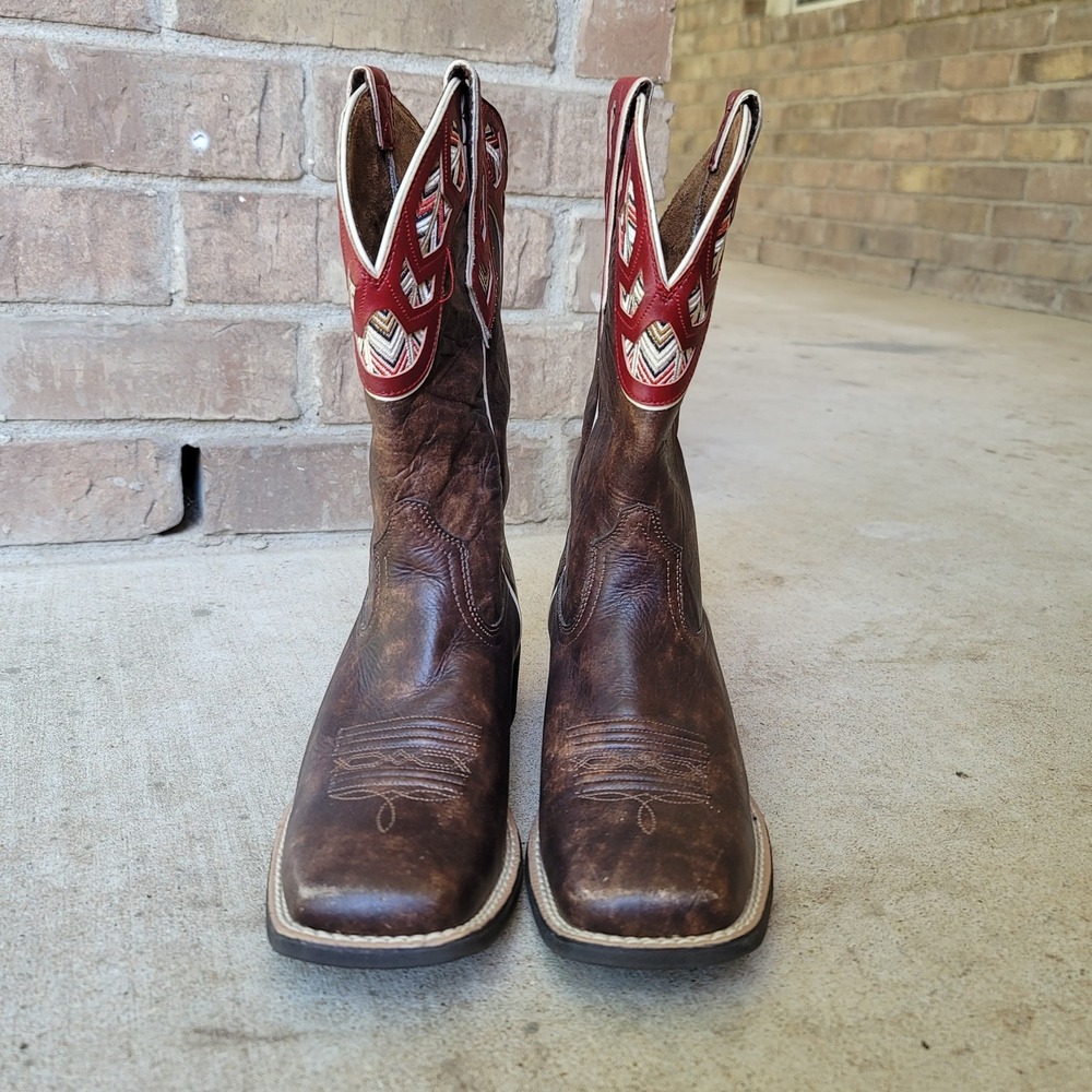 Ariat Women's 7.5 B Round Up Monroe Brown Red Aztec Western Boots 10029657